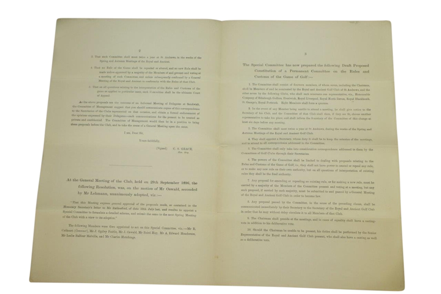 1897 Royal & Ancient St. Andrews Letter on Proposed Special Committee Relating to Rules