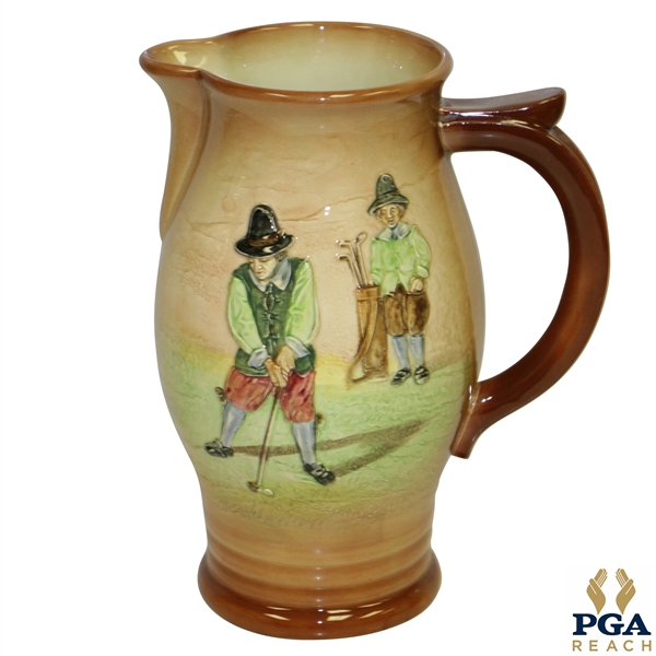 Royal Doulton Kingsware Airbrushed Pitcher w/ Golfer & Caddie