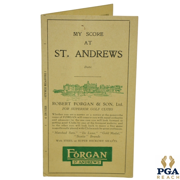1920's Robert Forgan & Son St Andrews Scorecard w/ Stymie 
