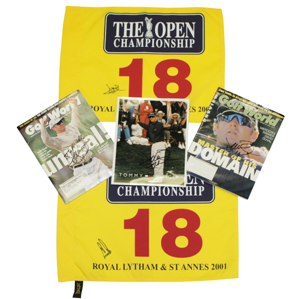 David Duval & Ernie Els Signed 2001 Open Championship Royal Lytham & St Annes Flags w/ Pictures JSA ALOA
