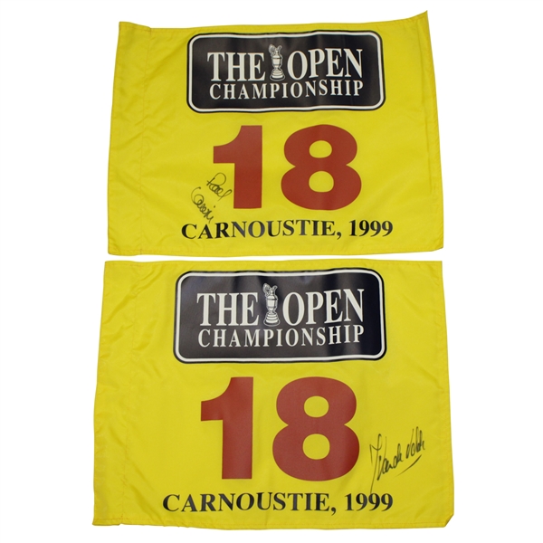 Paul Lawrie & Jean van de Velde Signed 1999 Open Championship Carnoustie Flags JSA ALOA