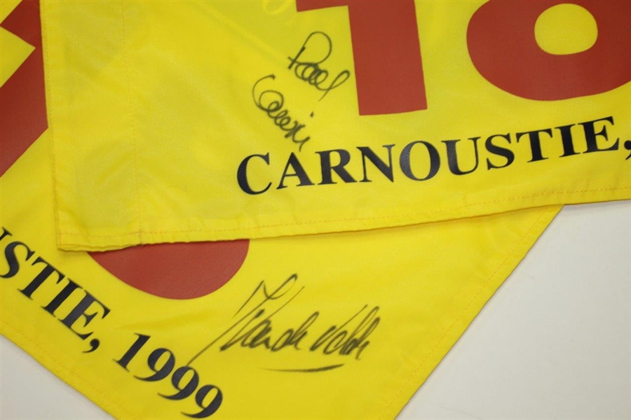 Paul Lawrie & Jean van de Velde Signed 1999 Open Championship Carnoustie Flags JSA ALOA