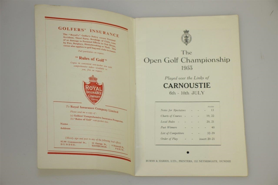 1953 Open Championship at Carnoustie Program - Wed & Thurs - Ben Hogan Winner