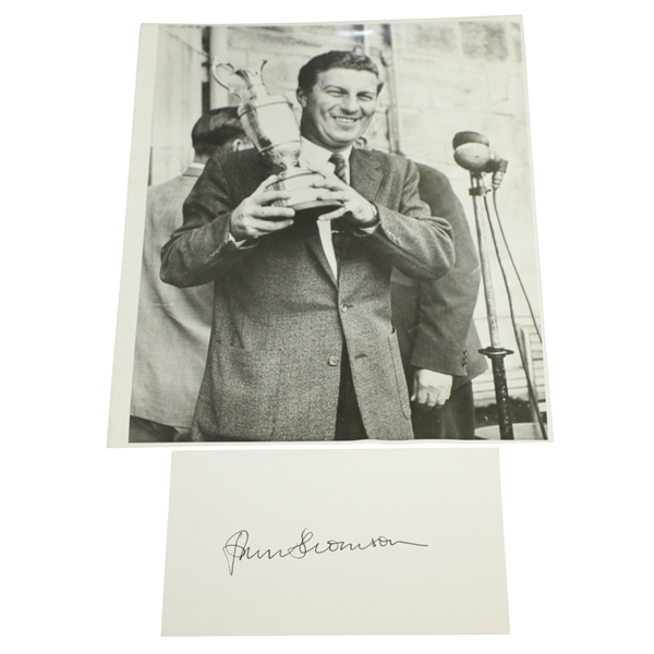 Peter Thomson Signed Card w/ 1955 Open Championship Claret Jug Wire Photo JSA ALOA