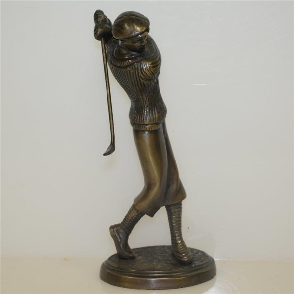 Vintage Bronze Time Period Golfer Statue in Plus Fours Post Swing
