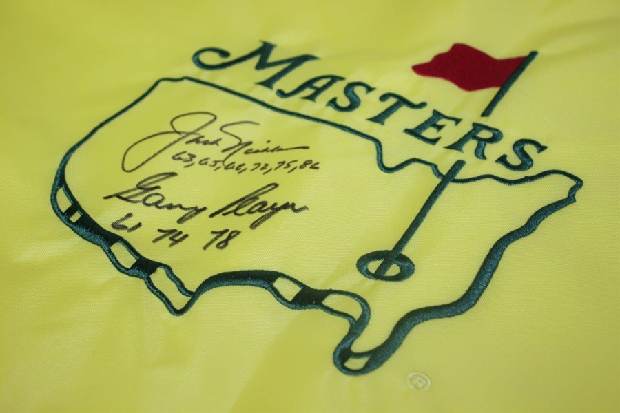 Jack Nicklaus & Gary Player Signed Undated Masters Embroidered Flag w/ Winning Years JSA ALOA
