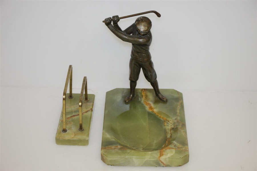 Marble Desk Set w/ Bronze Time Period Golfer 