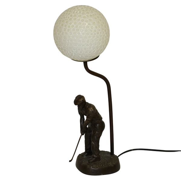 Vintage Bronze Golfer Themed Lamp with Glass Golf Ball Globe