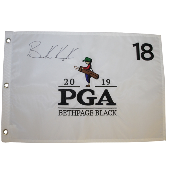 Brooks Koepka Signed 2019 PGA Championship at Bethpage Black White Flag w/ Program & Tickets JSA ALOA