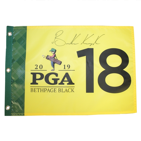 Brooks Koepka Signed 2019 PGA Championship at Bethpage Black Yellow Flag w/ Program & Tickets JSA ALOA