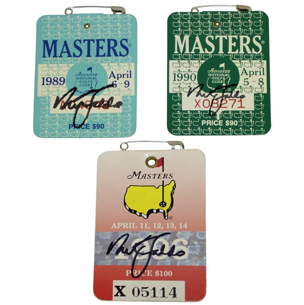 Nick Faldo Signed 1989, 1990, & 1996 Masters Tournament Badges- All JSA Certified