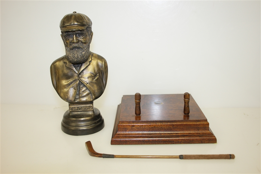 Old Tom Morris of St. Andrews Bust Figurine on Wood Base by Artist Bill Waugh