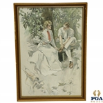 Circa 1904 Golfing Couple Sitting on Bench Print by Artist Harrison Fisher 