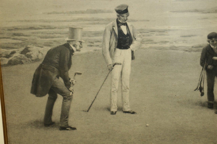 Circa 1899 JC Dellman Original Stone Litho of Links Golf Scene
