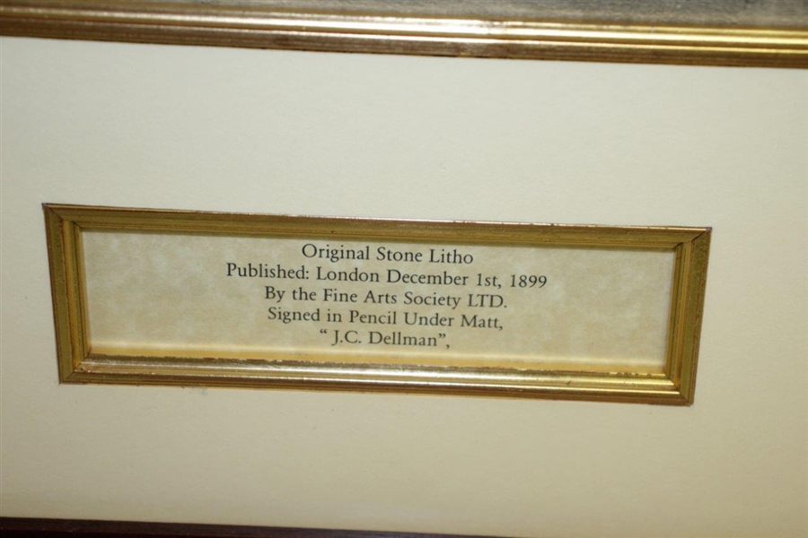 Circa 1899 JC Dellman Original Stone Litho of Links Golf Scene