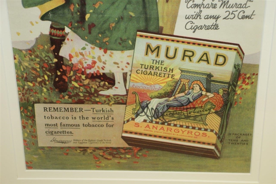 Early 1900's 'Murad - The Turkish Cigarette' Lithograph Advertisement w/ Golfer Lighting Cigarette