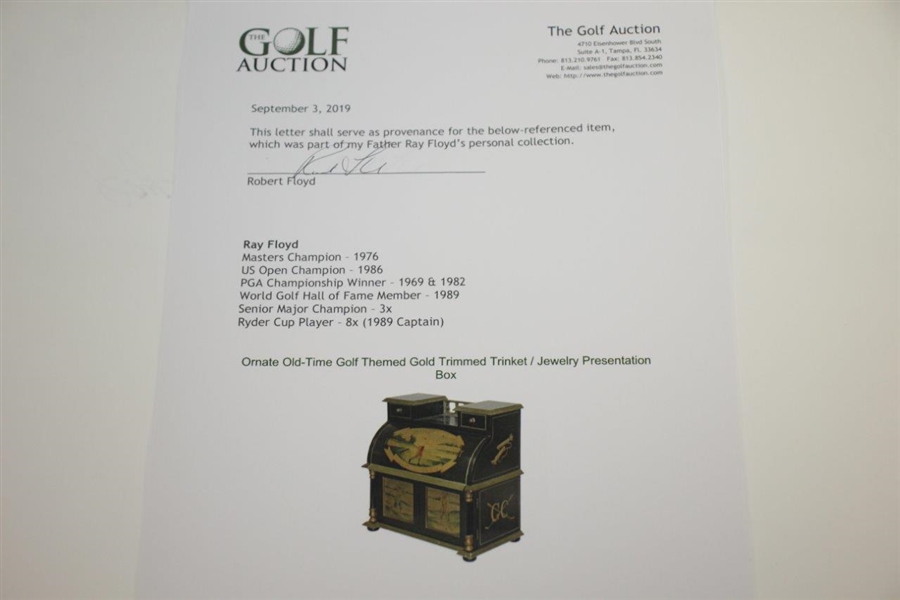 Ornate Old-Time Golf Themed Gold Trimmed Trinket / Jewelry Presentation Box