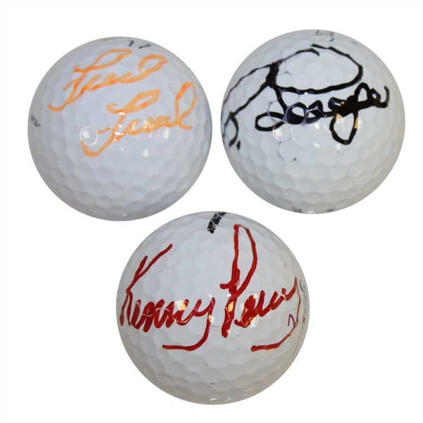 Bernhard Langer, Kenny Perry, & Fred Funk Signed Tournament Used Golf Balls JSA ALOA