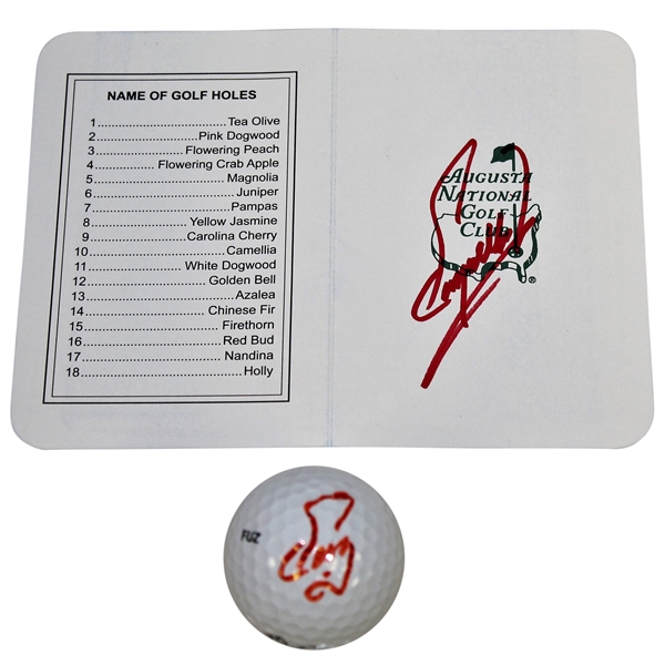 Fuzzy Zoeller Signed Augusta National Scorecard & Personal 'Fuz' Golf Ball JSA ALOA