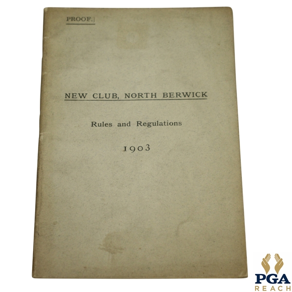1903 North Berwick New Club Rules and Regulations Booklet - Proof Copy