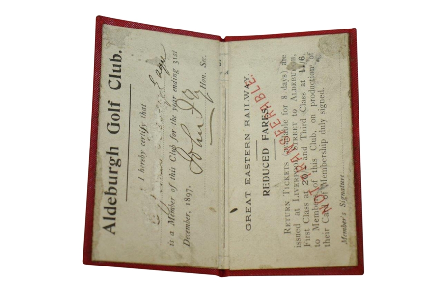 1897 Aldeburgh Golf Club Signed Member's Season Ticket Booklet w/ Foldout of Dates of Importance