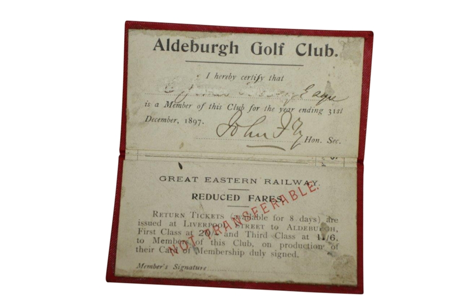 1897 Aldeburgh Golf Club Signed Member's Season Ticket Booklet w/ Foldout of Dates of Importance