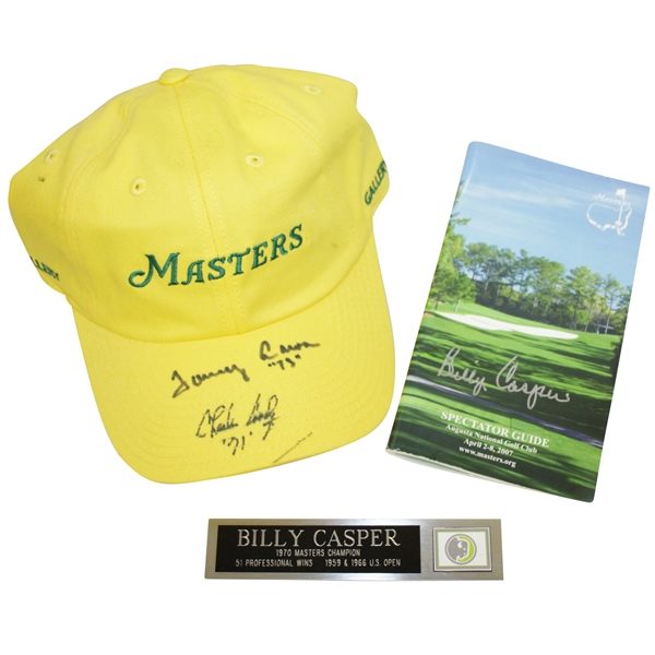 Aaron & Coody Signed Masters Gallery Hat w/ Years & Casper Signed Spec Guide JSA ALOA
