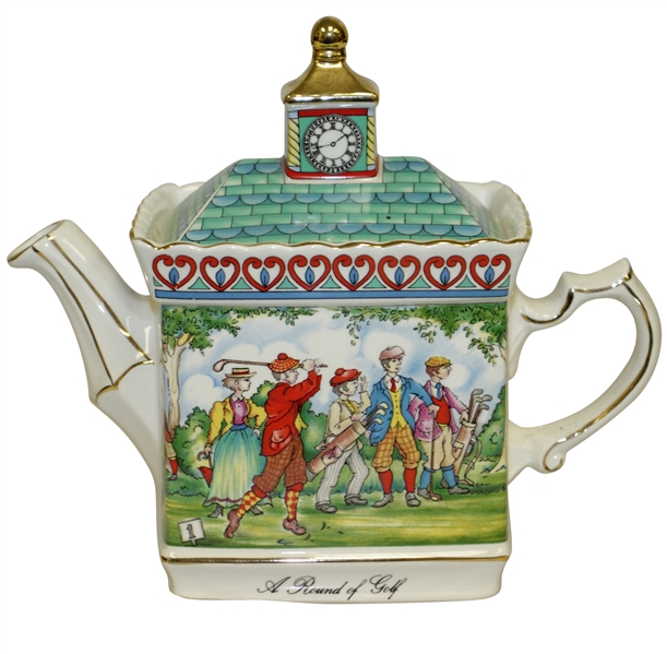 English Sadler Ceramic Hand Painted Tea Pot w/ Golf Scenes & Clock Tower 
