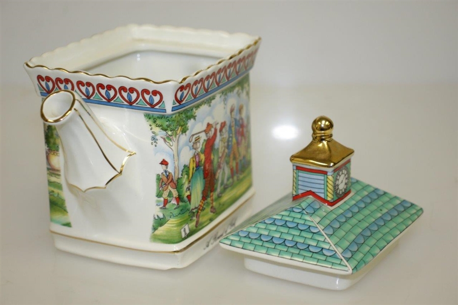 English Sadler Ceramic Hand Painted Tea Pot w/ Golf Scenes & Clock Tower 