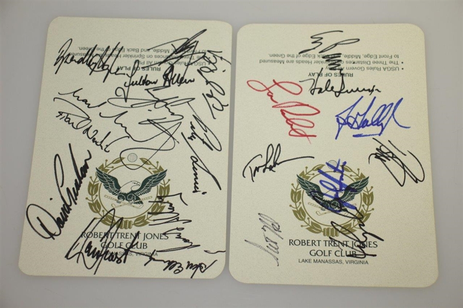 1996 Presidents Cup at Robert Trent Jones Golf Club Multi-Signed Scorecards w/ Photo JSA ALOA