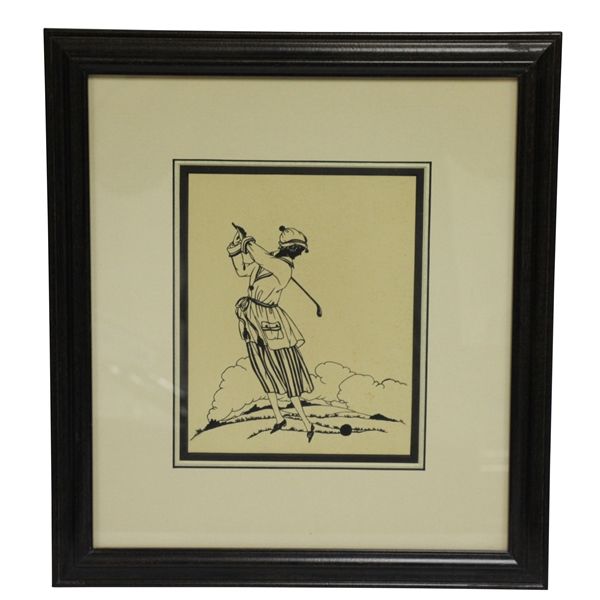 Time-Period Black & White Lady Golfer Framed & Matted Print 