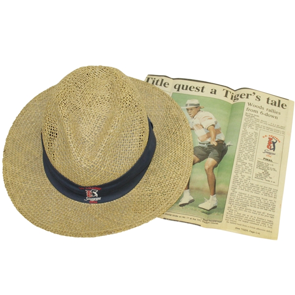 1994 US Amateur Straw Hat & Tiger Woods Newspaper Clipping - Woods' 1st US Amateur