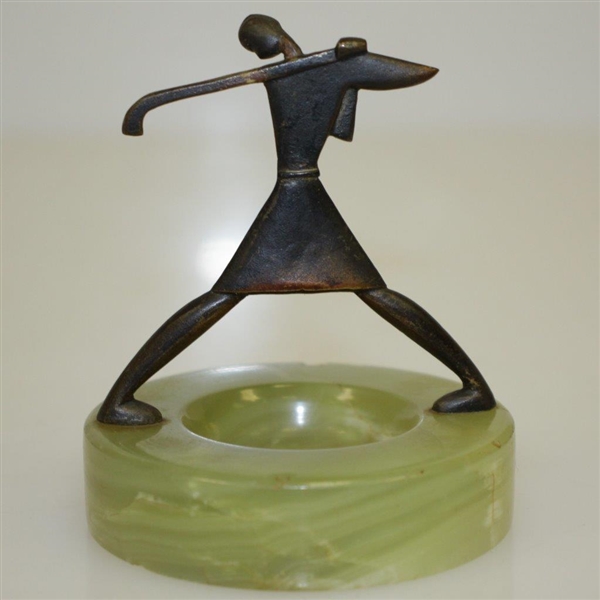 1930's Marble Ashtray w/ Bronze Golfer by Artist Hagenauer - Abstract Art