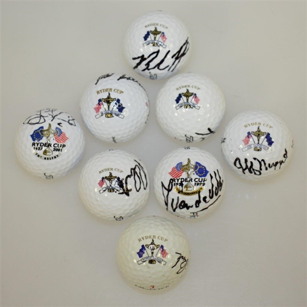 Ryder Cup Logo Balls Signed by 8 Different Team Members JSA ALOA