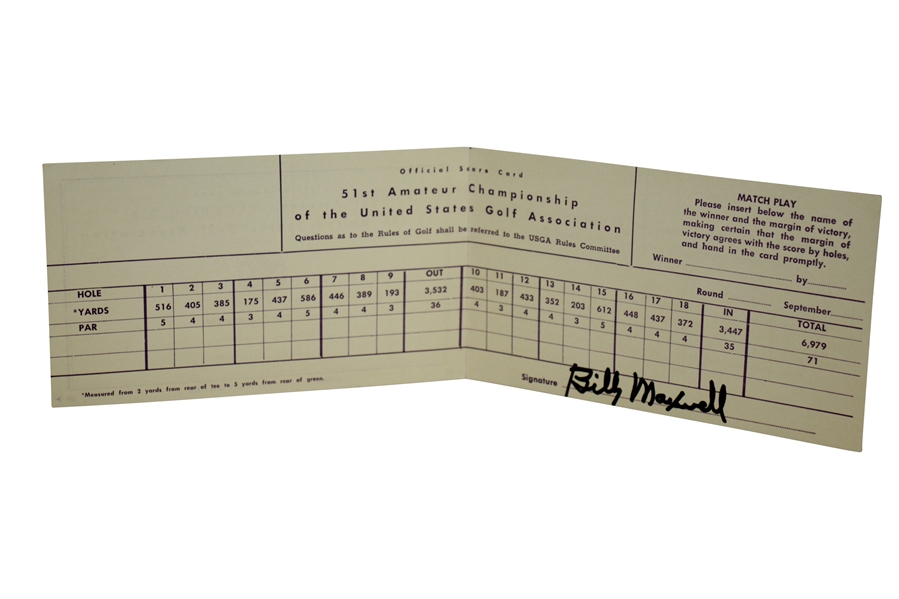 Billy Maxwell Signed 1951 USGA US Amateur Saucon Valley Official Scorecard JSA ALOA