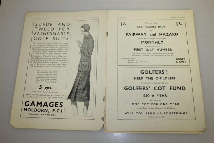 1931 Fairway & Hazard Magazine from June 13th w/ Dunlop Advertisement 