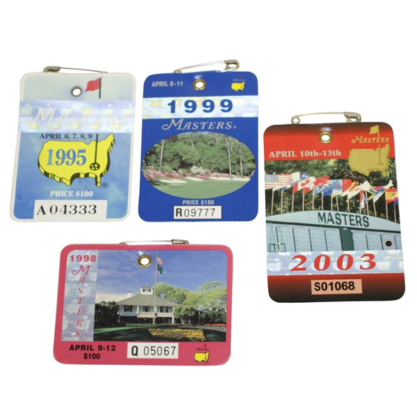 1995, 1998, 1999 & 2003 Masters Tournament Series Badges - Crenshaw, O' Meara, Olazabal, & Weir