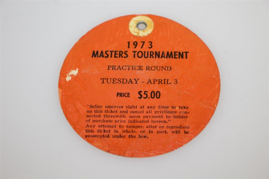 1973 Masters Tournament Tuesday Ticket - Tommy Aaron Win