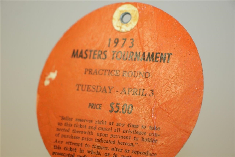 1973 Masters Tournament Tuesday Ticket - Tommy Aaron Win