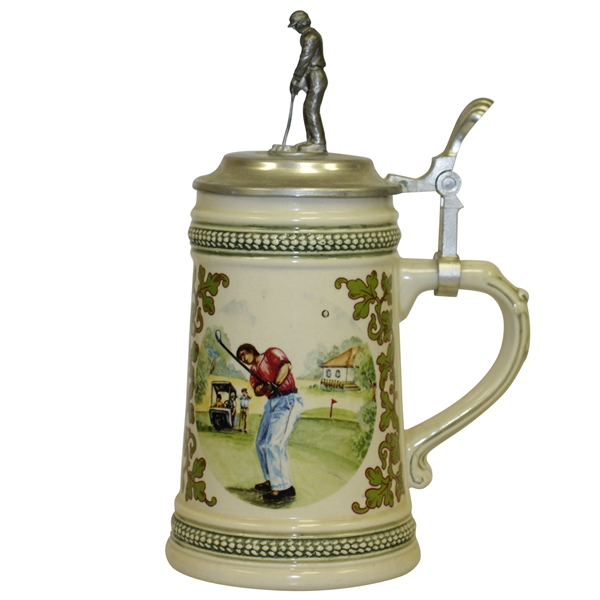 Vintage German Beer Stein w/ Putting Golfer on Hinged Top