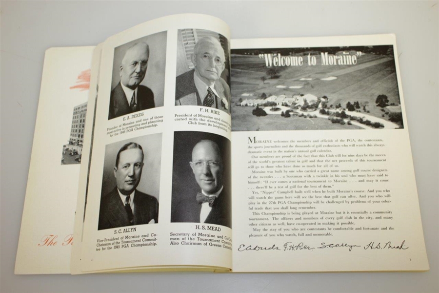 1945 PGA Championship at Morraine CC Program - Byron Nelson Winner - Part of 11 in a Row!