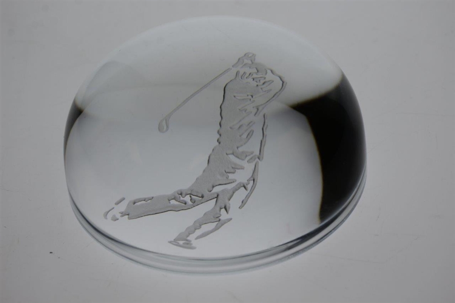 Classic Golfer Etched Glass Paperweight - Excellent Condition