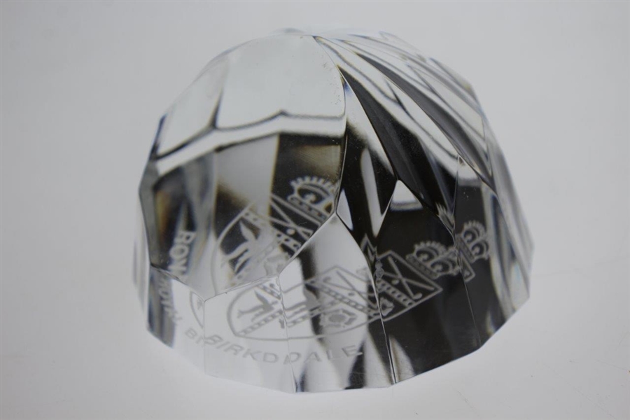 Royal Birkdale Etched Glass Paperweight by Stuart - Excellent Condition 