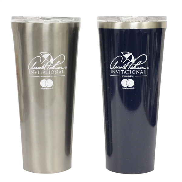 Pair of Arnold Palmer Invitational Stainless Steel Corksicle 24oz Tumbler Glasses - Grey & Blue