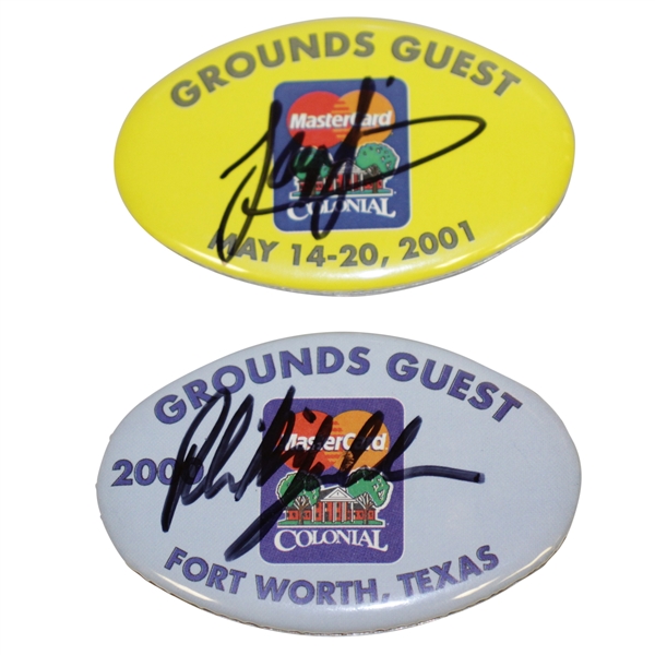 Phil Mickelson & Sergio Garcia Signed Colonial Badges from Winning Years JSA ALOA