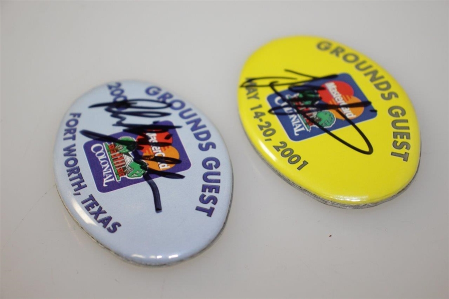 Phil Mickelson & Sergio Garcia Signed Colonial Badges from Winning Years JSA ALOA