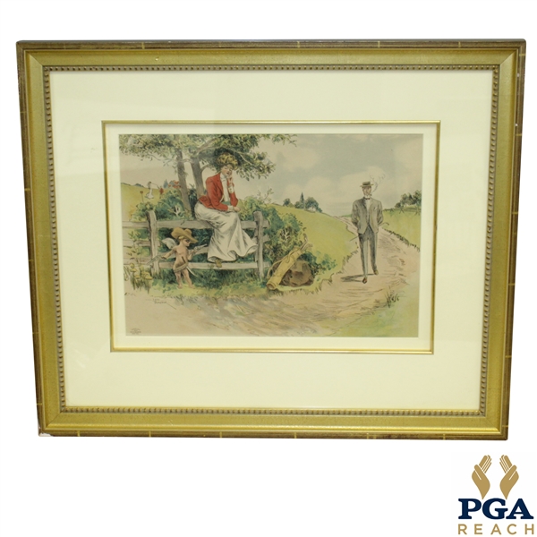 1904 Lady Golfer Smitten by Eros as Man Walks Near Print by Lou Mayer