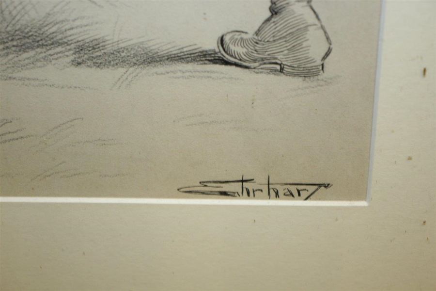 1900 Original Pen & Ink on Board of Golfing Couple w/ Caddie by Ehrhart