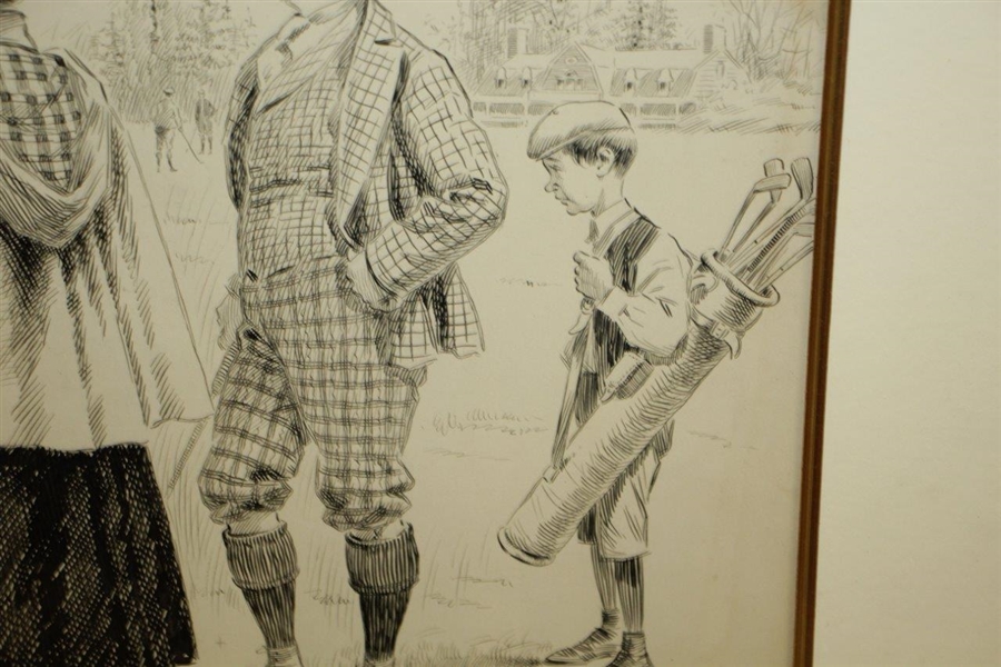 Original Pen and Ink on Board Signed (Samuel D.) Ehrhart Golf Illustration for Puck Magazine