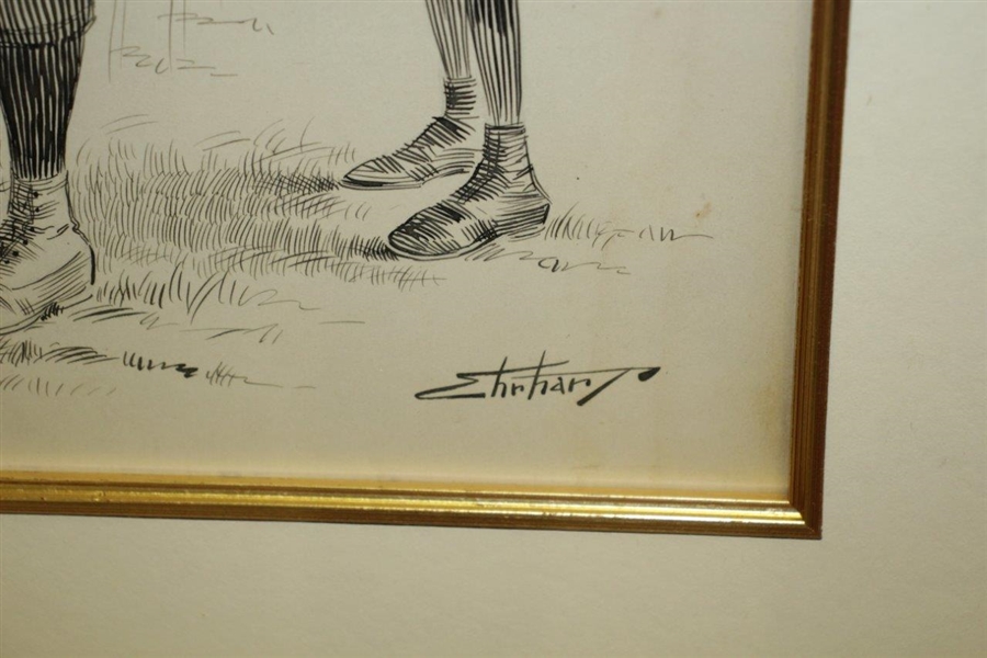 Original Pen and Ink on Board Signed (Samuel D.) Ehrhart Golf Illustration for Puck Magazine